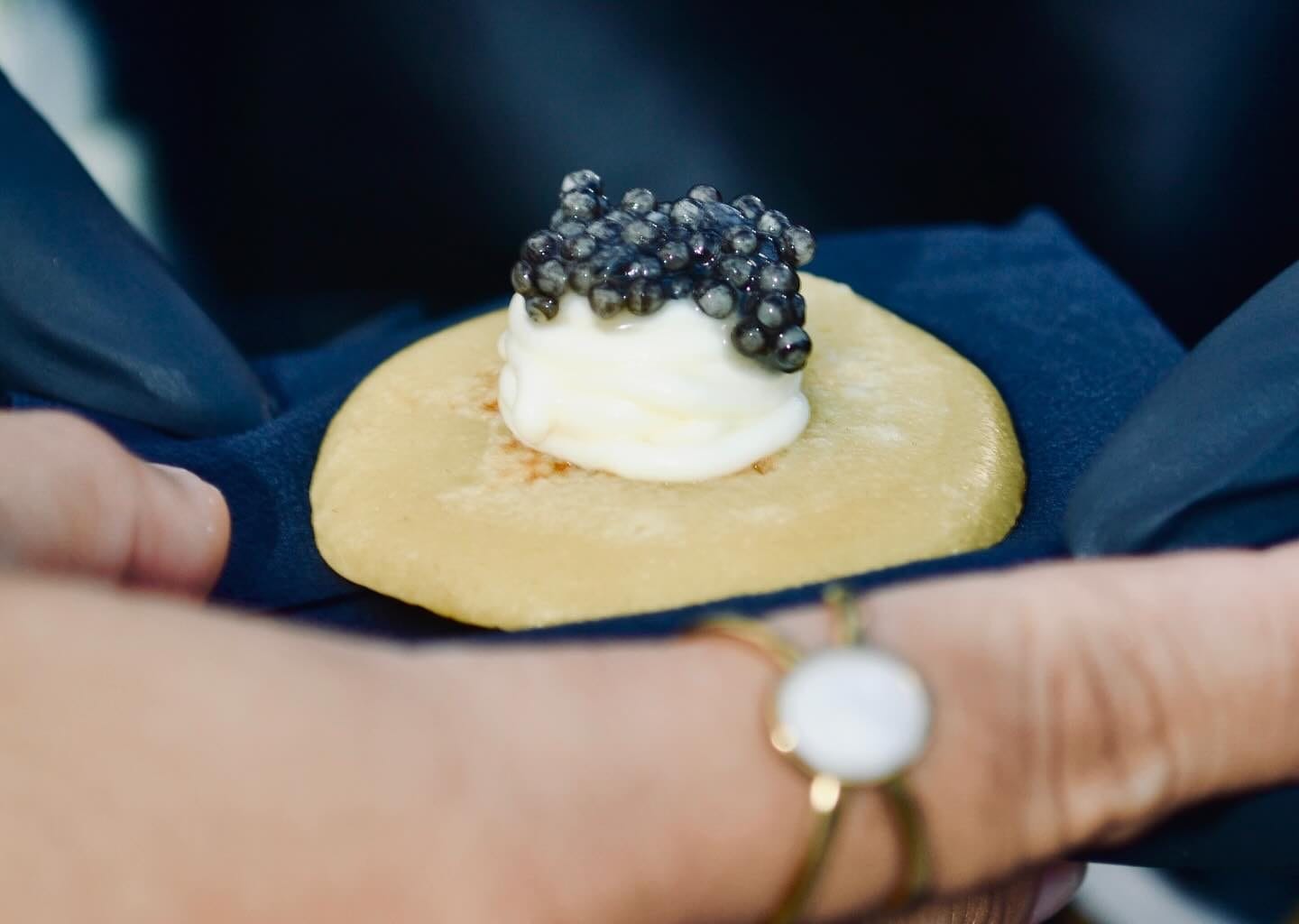 Bali caviar service with caviar, blinis and Crème Fraîche