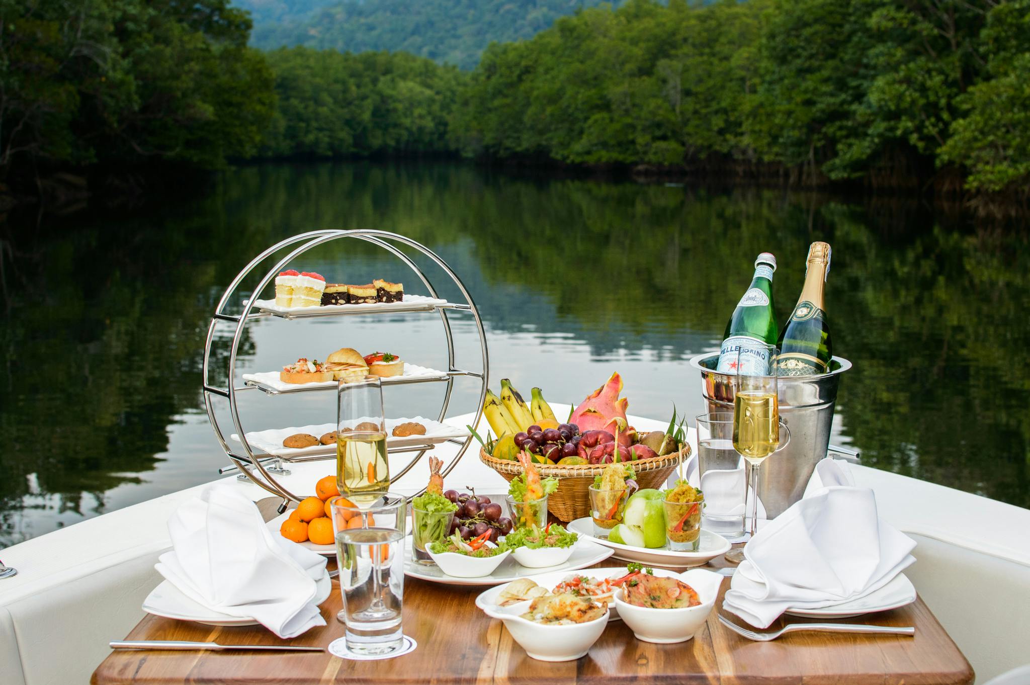 A catered food and beverge package on a boat