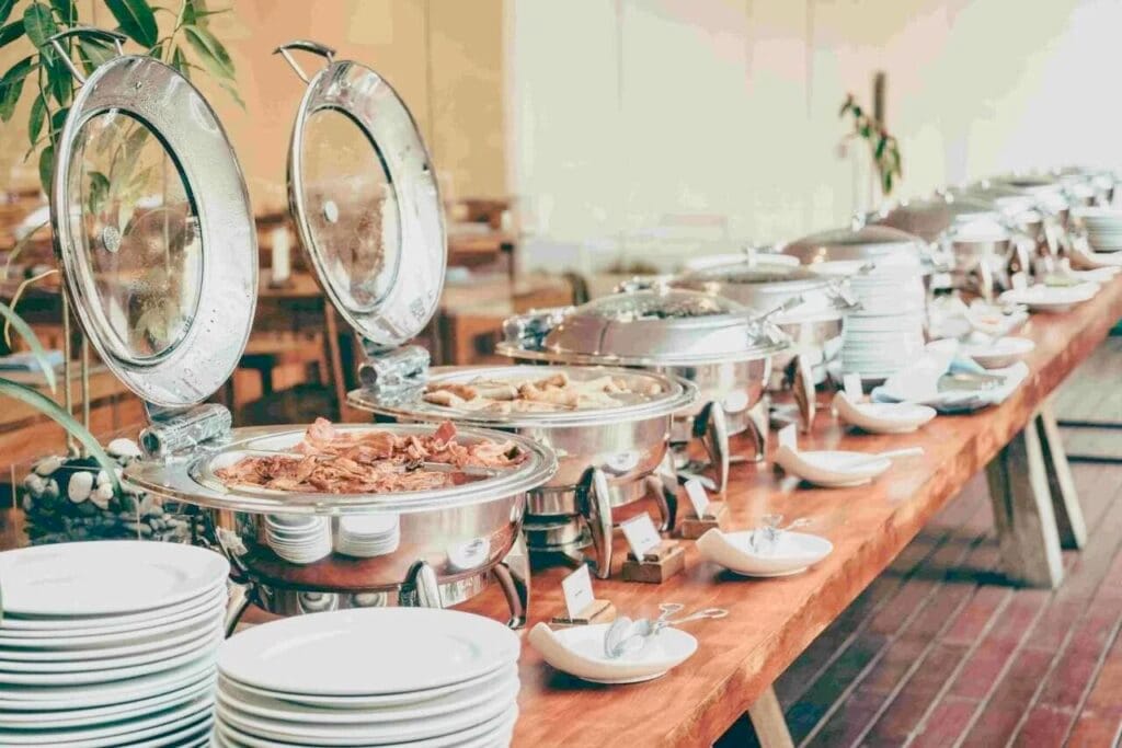 A buffet style catering station