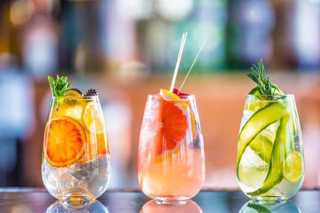 Three tropcial and fruity drinks