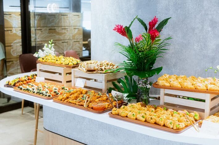 A fancy array of canapés and small dishes at a wedding