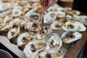 Oyster canapés served at a wedding